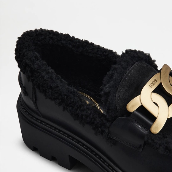 Tod’s Black Kate Sheepskin and Suede Loafers - New in Box NIB size 36.5 - Picture 3 of 4